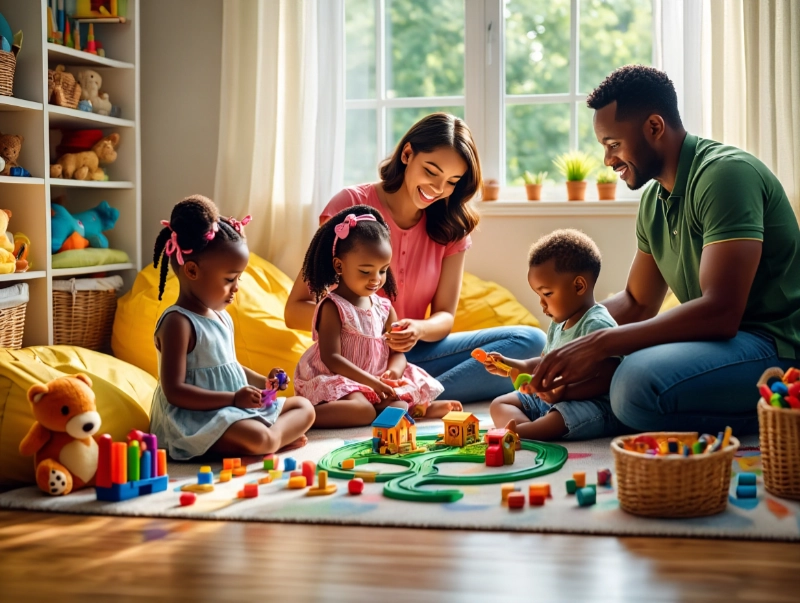 picture of parents and children playing