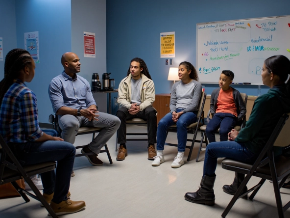 picture of people sat round talking