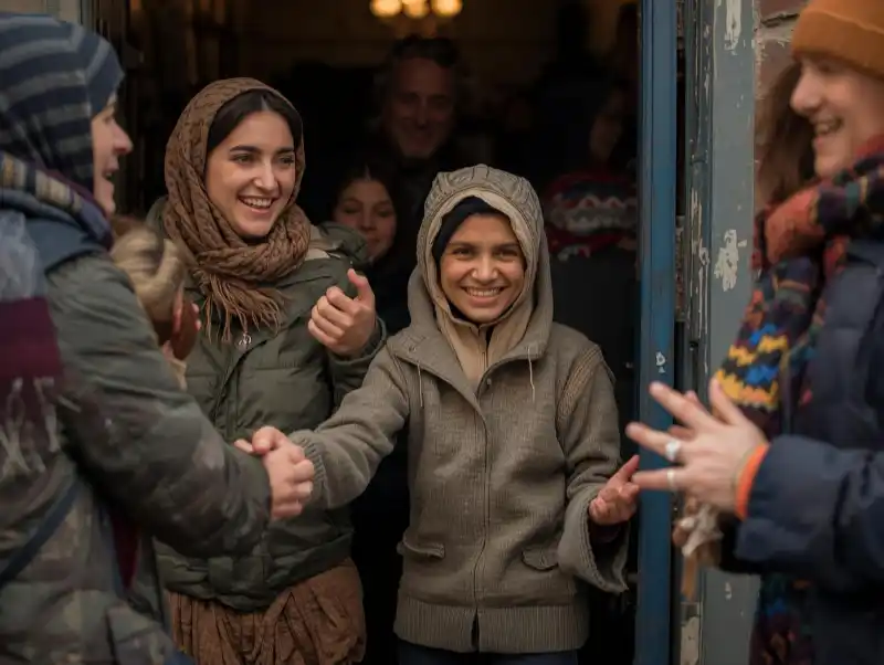 picture of a family being greeted warmly